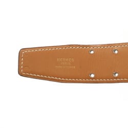 HERMES Double H Reversible Leather Dark Brown Camel #80