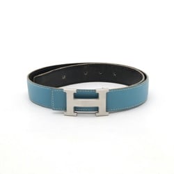 HERMES Constance H Belt Reversible Leather Blue Jean Black #75 □E Stamp