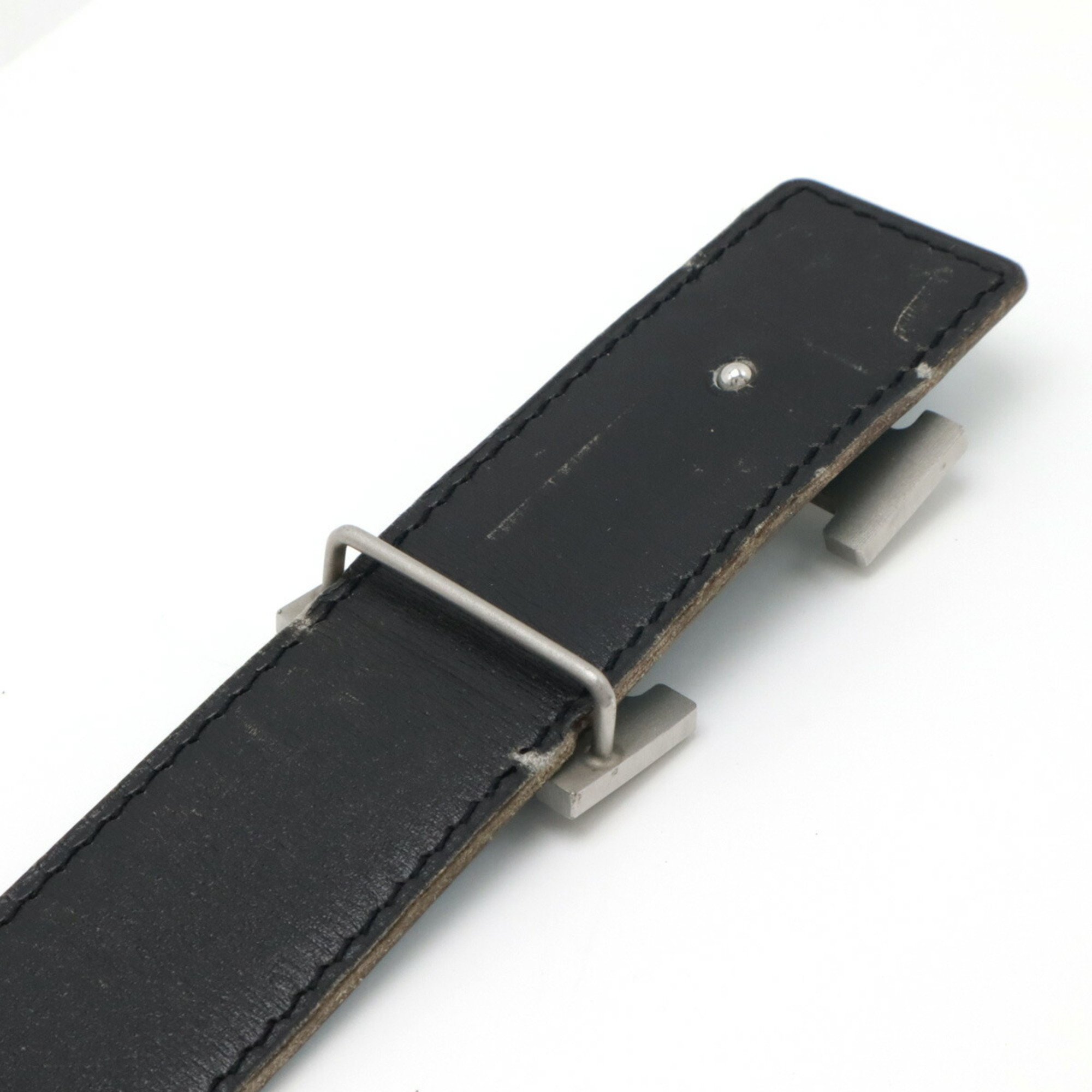 HERMES Constance H Belt Reversible Leather Blue Jean Black #75 □E Stamp