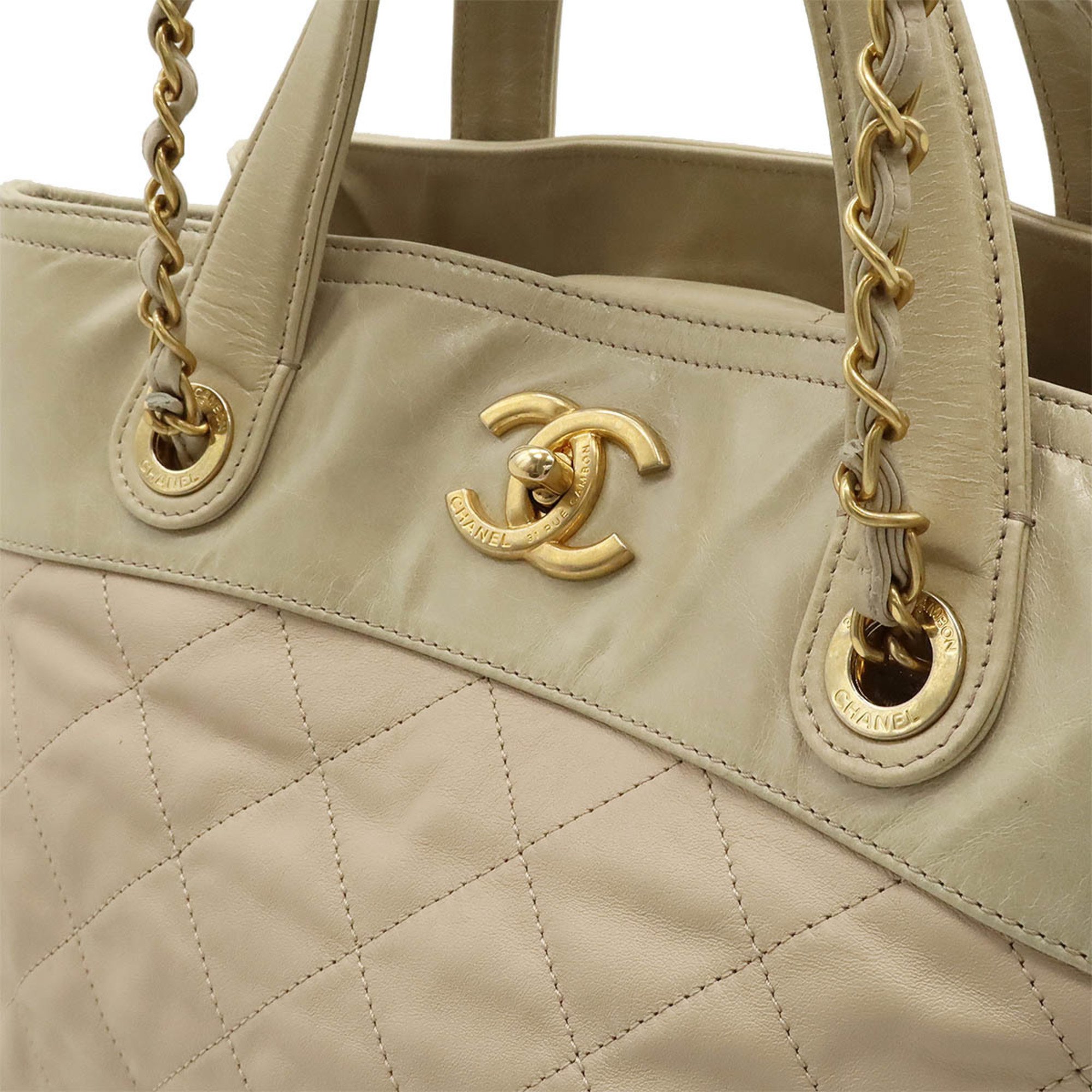 CHANEL Matelasse in the Mix Chain Shoulder Tote Bag Handbag Leather Pink Beige A67031