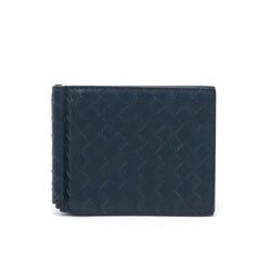 BOTTEGA VENETA Intrecciato wallet with money clip, leather, navy, 123180