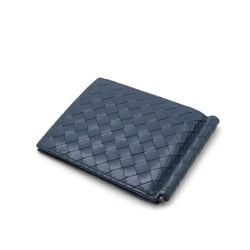 BOTTEGA VENETA Intrecciato wallet with money clip, leather, navy, 123180