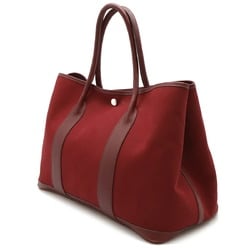 HERMES Garden PM Tote Bag Handbag Toile Officier Canvas Leather Wine Red □I Stamp