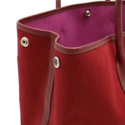 HERMES Garden PM Tote Bag Handbag Toile Officier Canvas Leather Wine Red □I Stamp