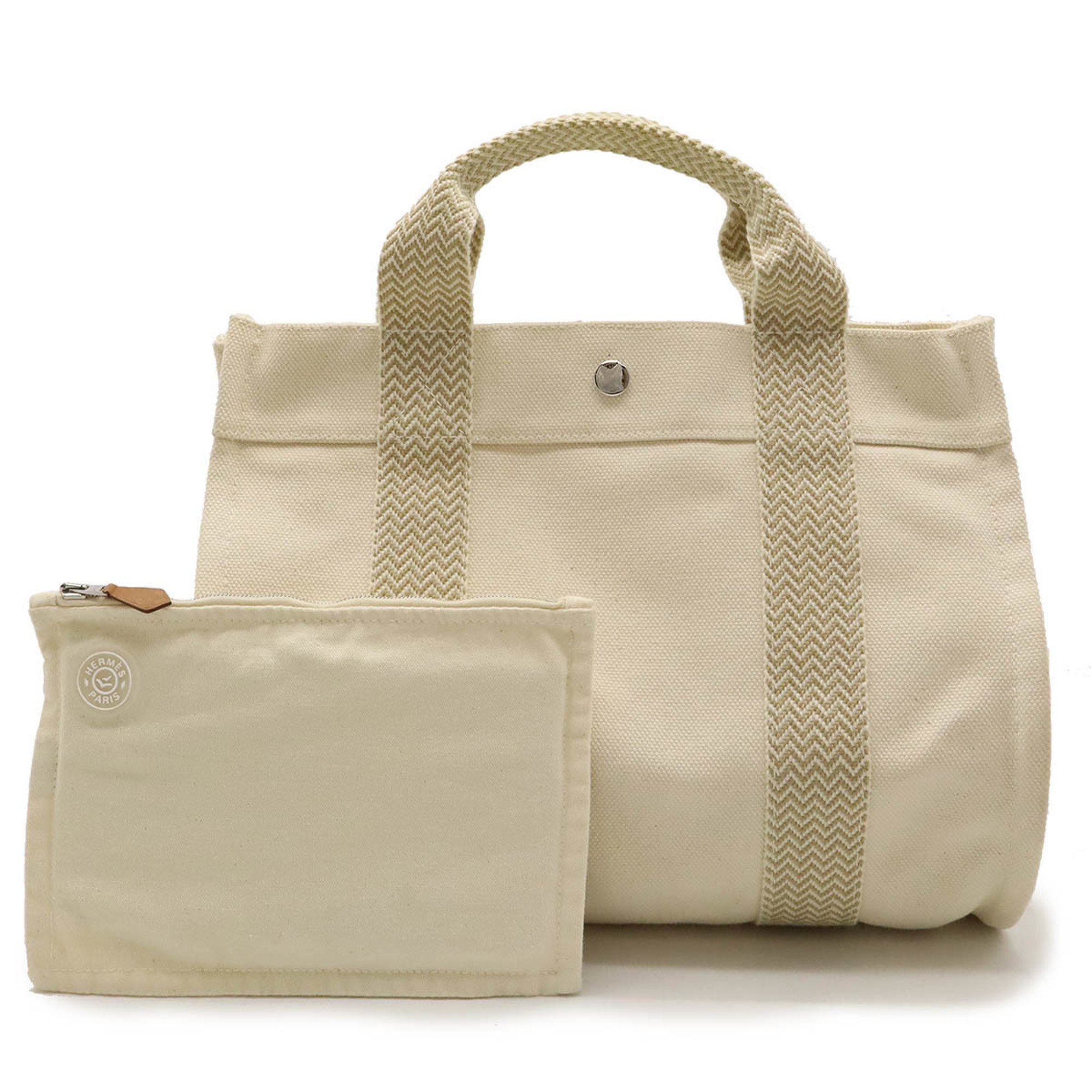 HERMES Cannes PM Tote Bag Handbag Canvas Ivory Beige