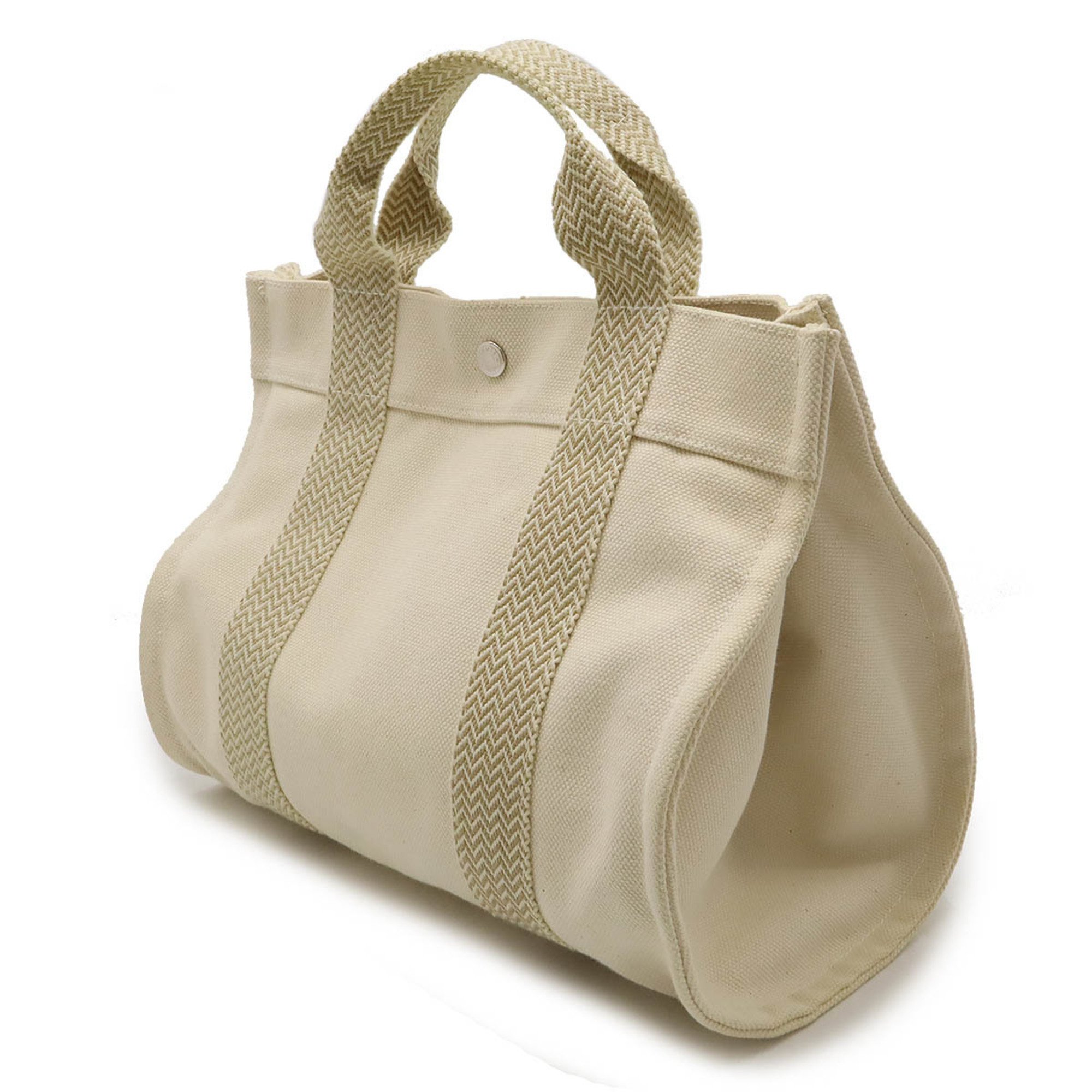 HERMES Cannes PM Tote Bag Handbag Canvas Ivory Beige