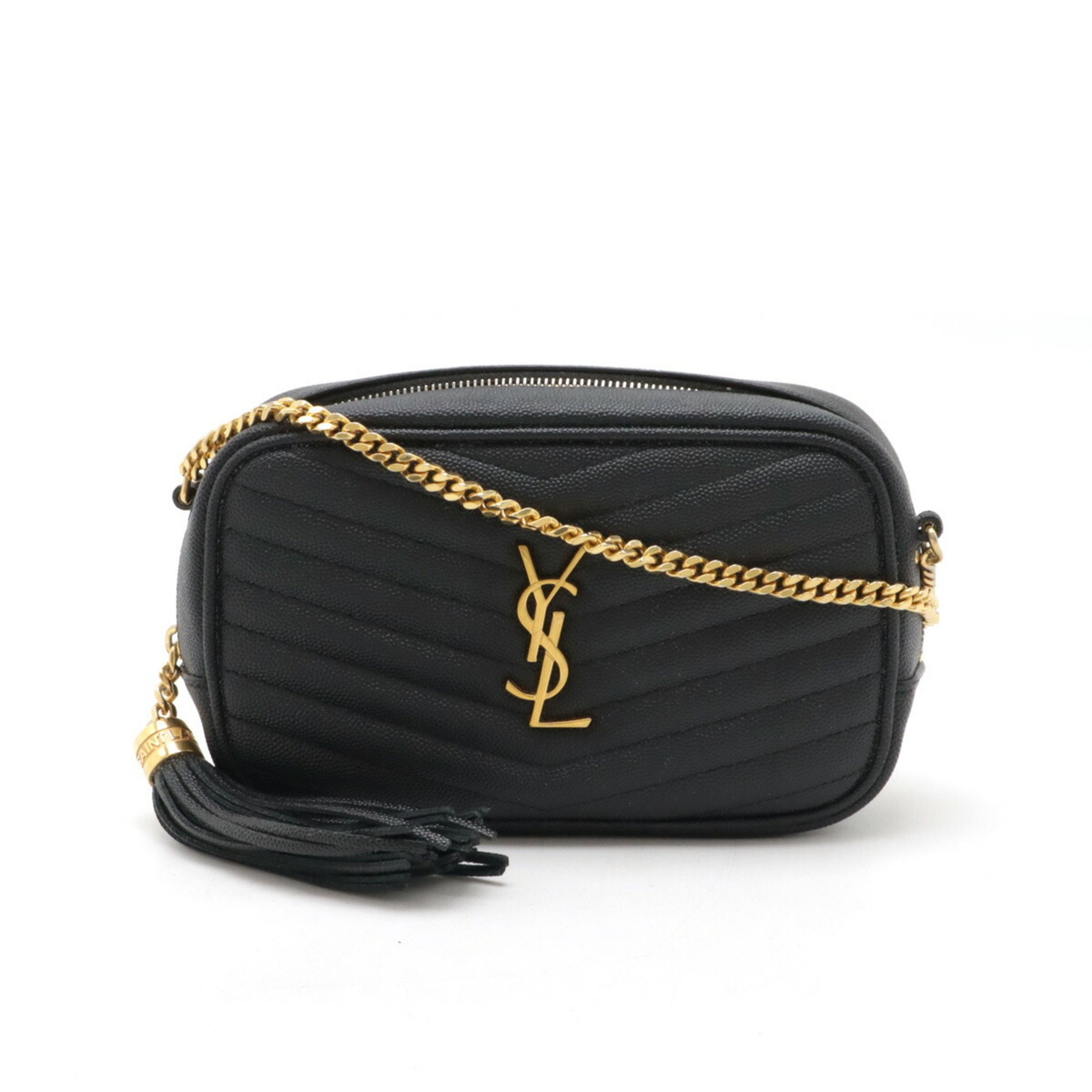 SAINT LAURENT PARIS YSL Yves Saint Laurent Bag Lou Chain Shoulder Leather Black 618057