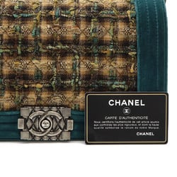 CHANEL Boy Chanel Matelasse Coco Mark Chain Shoulder Bag Velour Tweed Brown Multicolor Green A67775