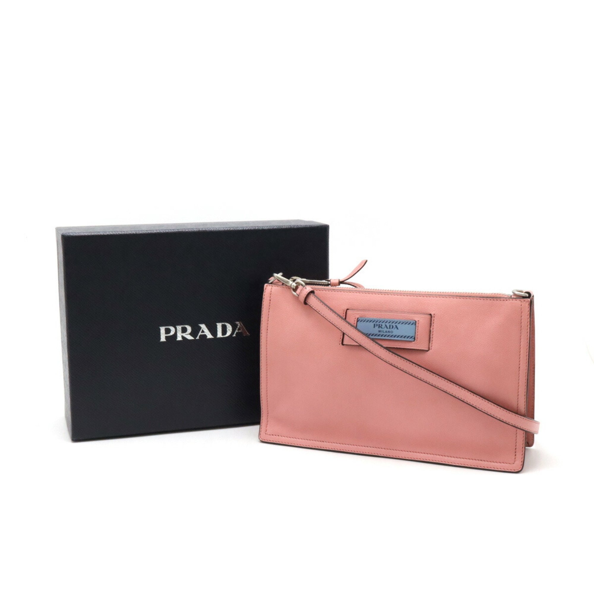 PRADA Prada Shoulder Bag Clutch Leather Pink Purchased at Domestic Outlet 1NE006