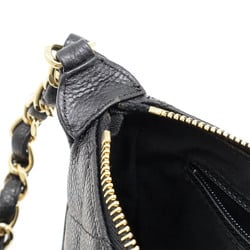 CHANEL Matelasse Coco Mark Chain Shoulder Bag Caviar Skin Leather Black A22476