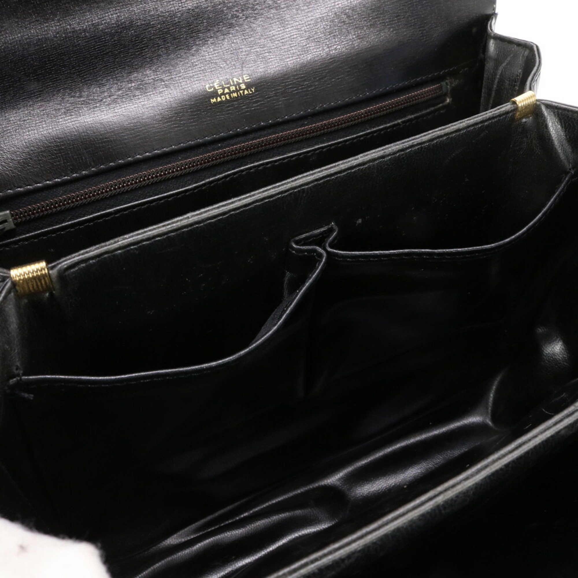 Celine Carriage hardware Leather Shoulder bag Tote Hand Black Gold Women's