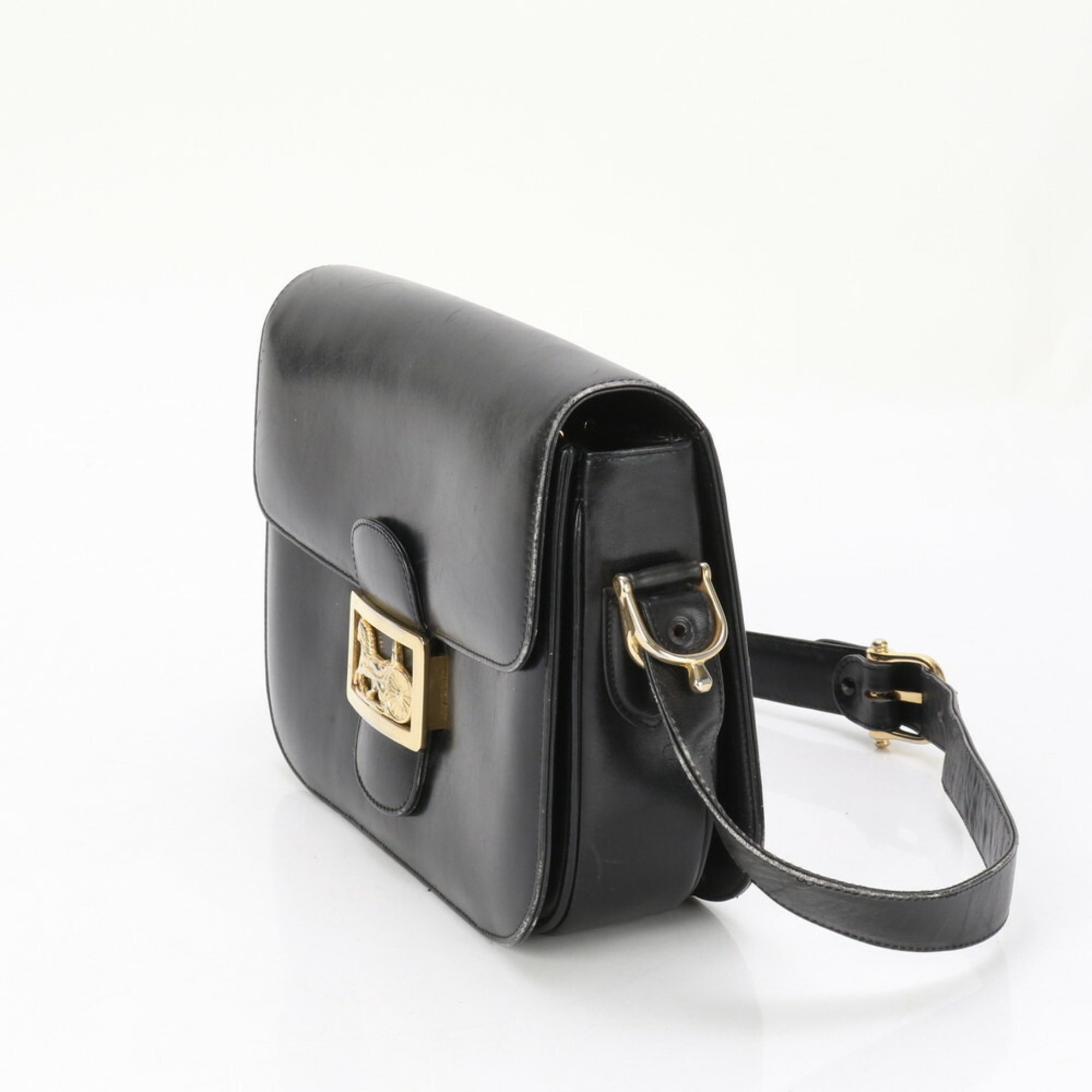 Celine Carriage hardware Leather Shoulder bag Tote Hand Black Gold Women's