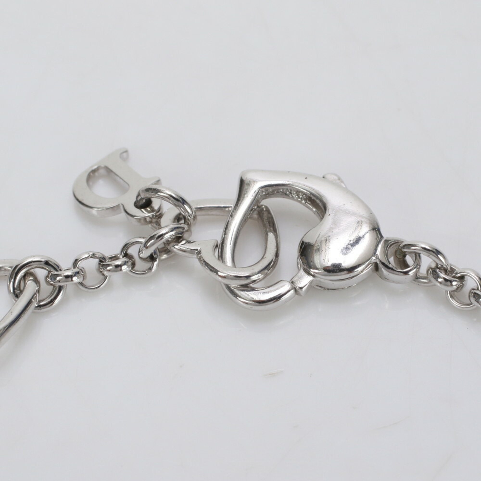 Christian Dior motif heart rhinestone silver bracelet