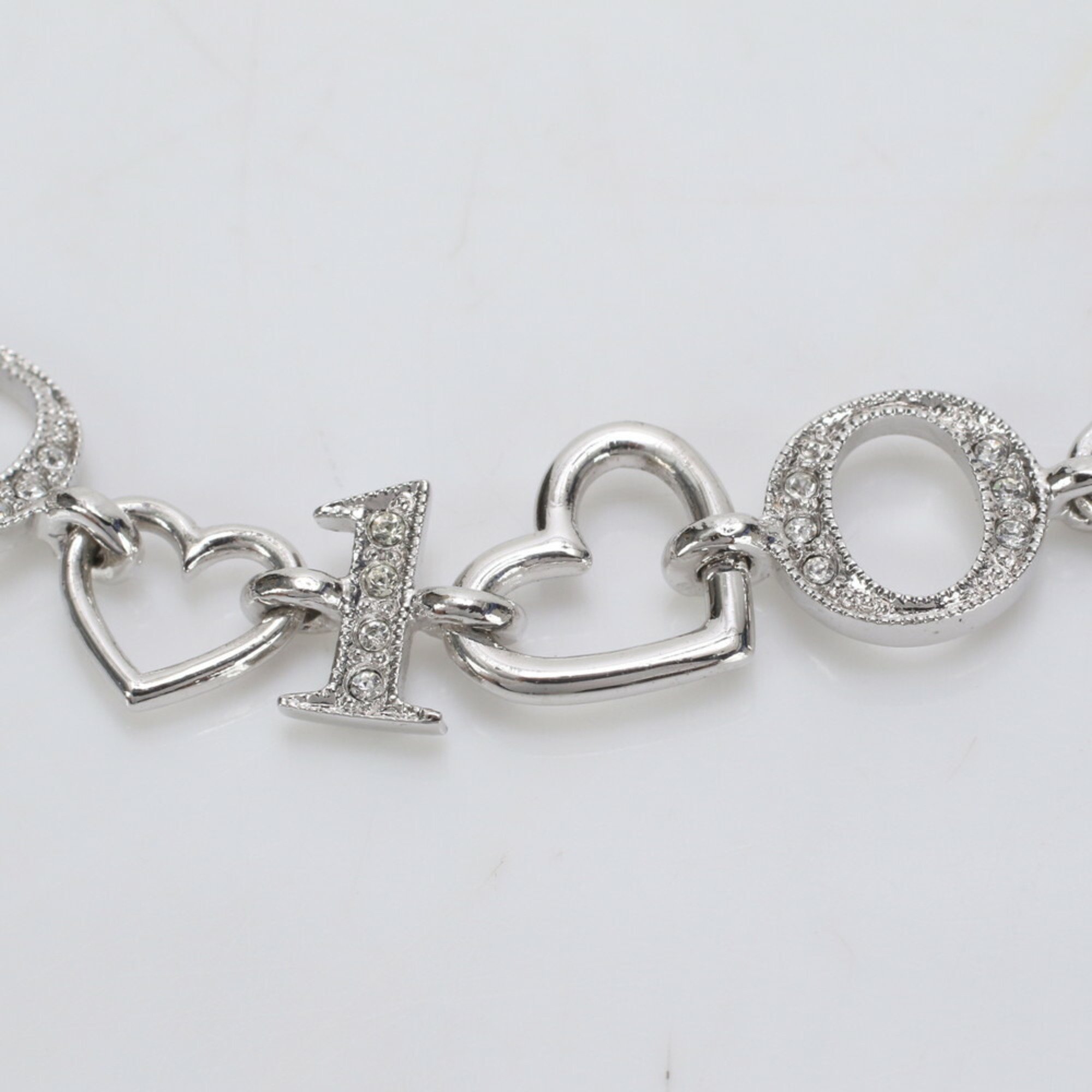 Christian Dior motif heart rhinestone silver bracelet