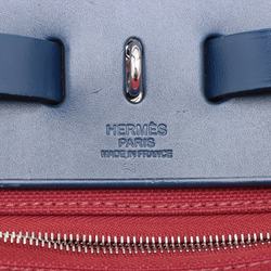 Hermes C engraved airbag navy red leather toile military shoulder bag for men