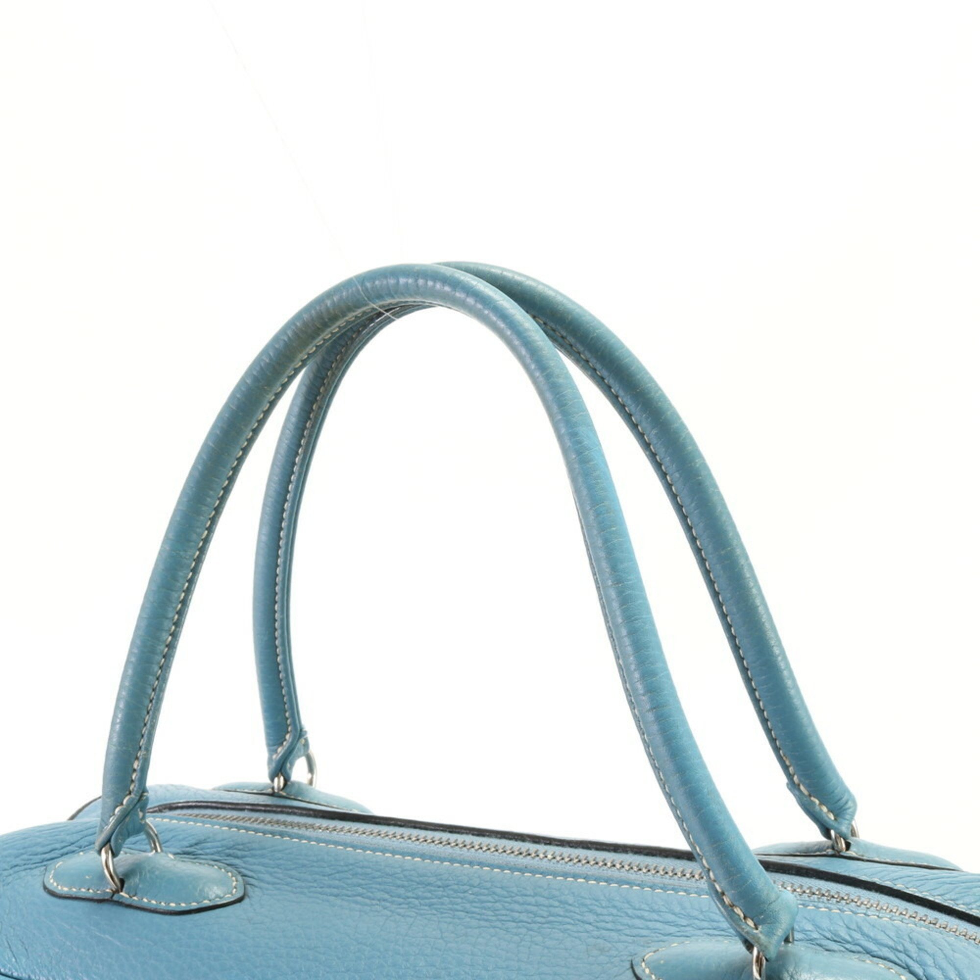 Hermes □I engraved Omnibus GM Taurillon Clemence Blue Leather Boston Bag Tote Men's