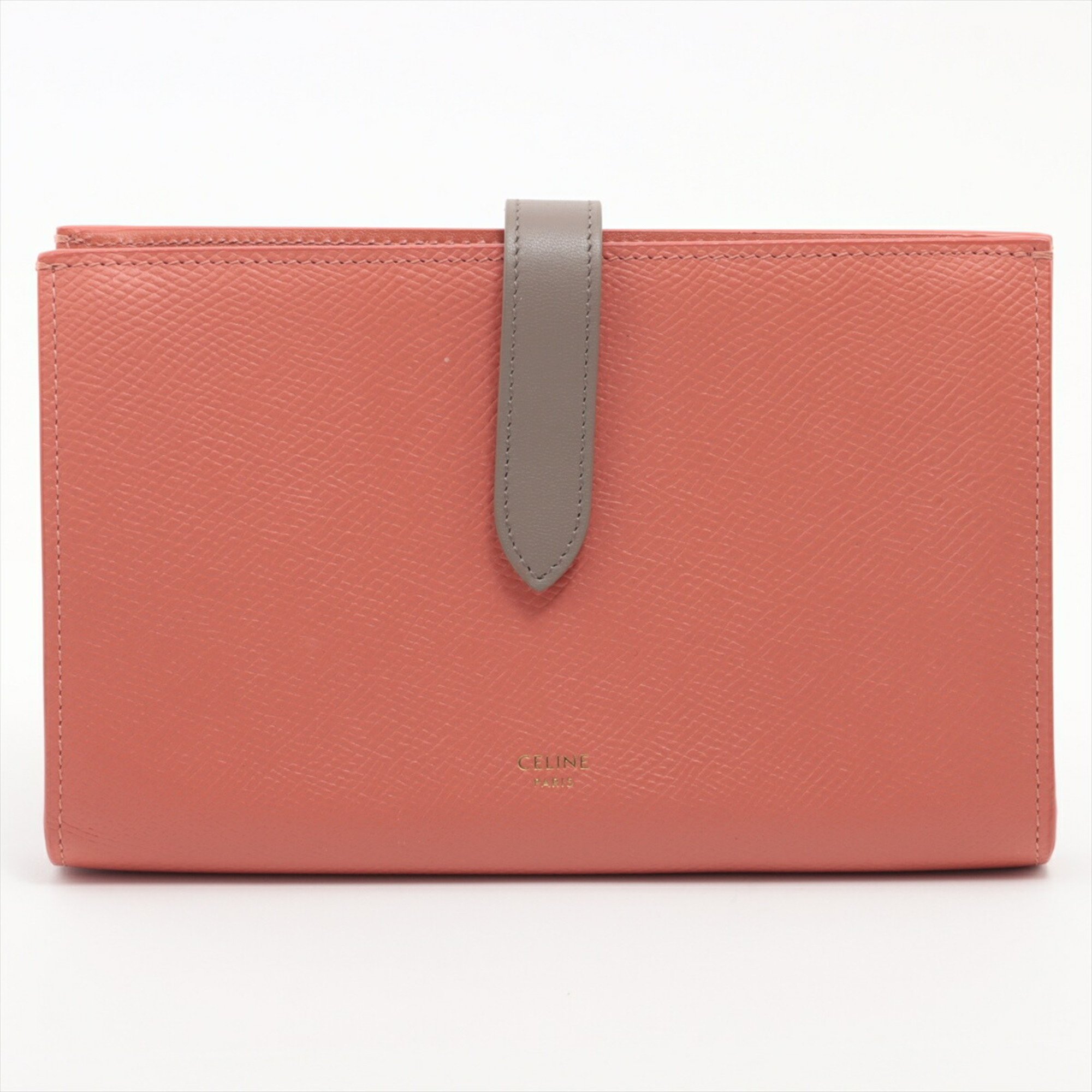 Celine Strap Wallet Large Leather Long Bicolor Pink Women's