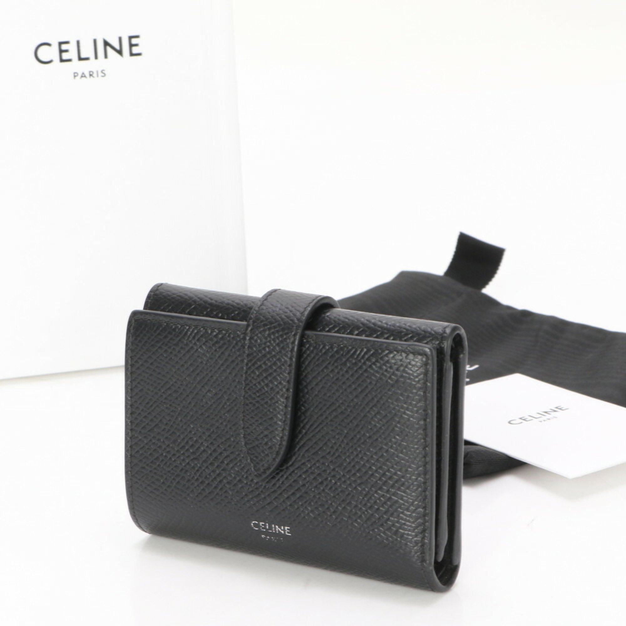 Celine Fine Strap Wallet Leather Tri-fold Compact for Women