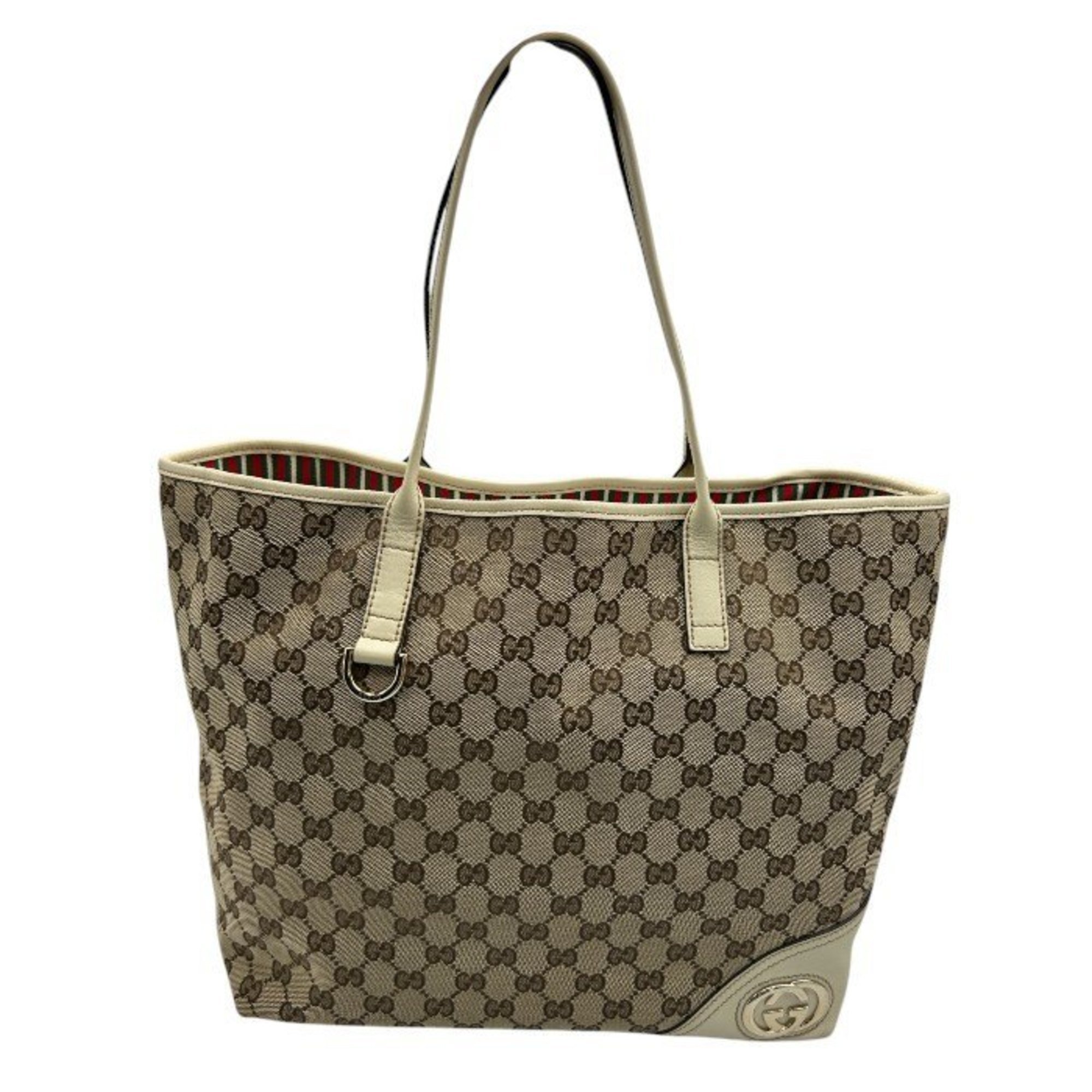 GUCCI Gucci GG Canvas New Brit Tote Bag Pattern Double G Beige x Brown 169945