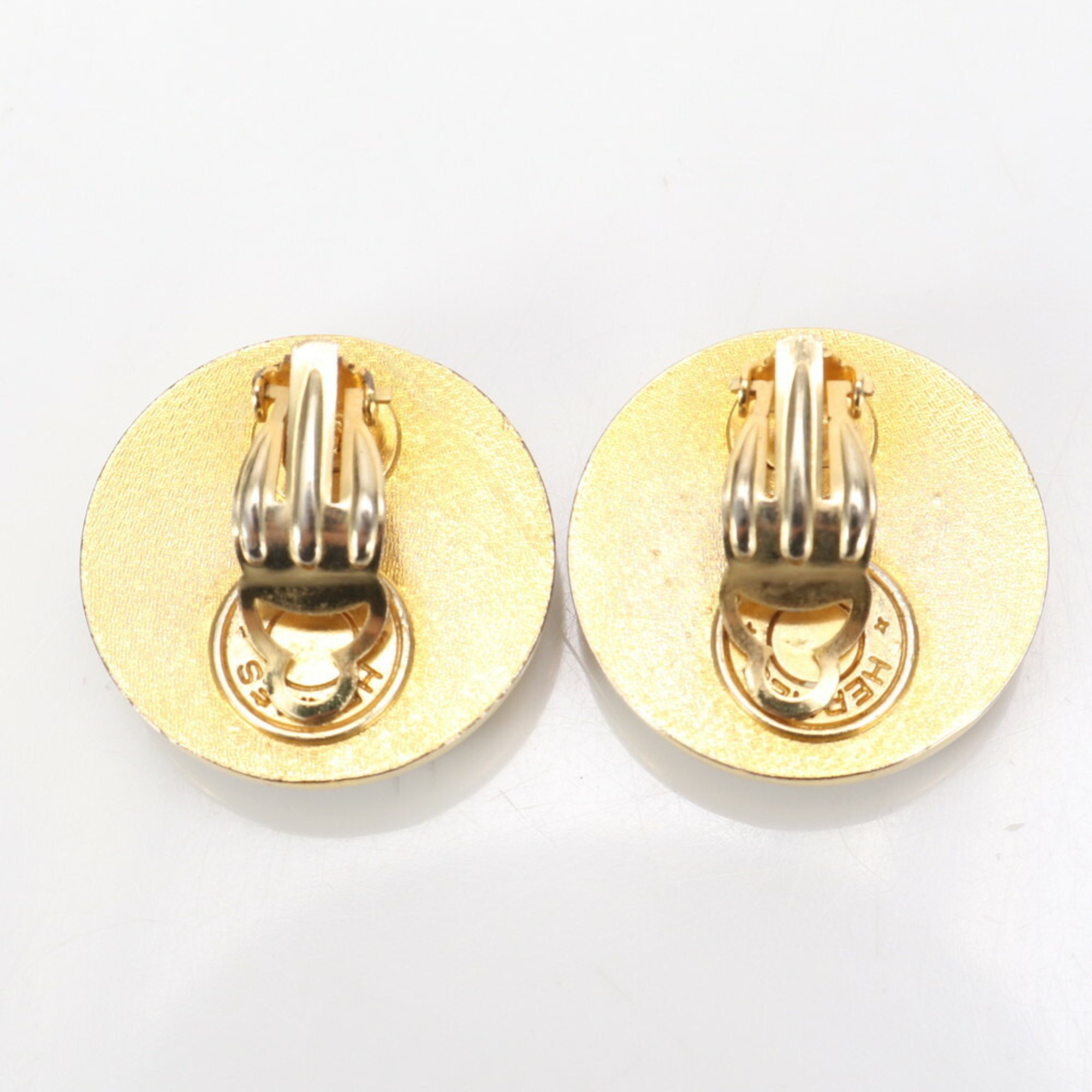 Hermes Serie Gold Leather Earrings