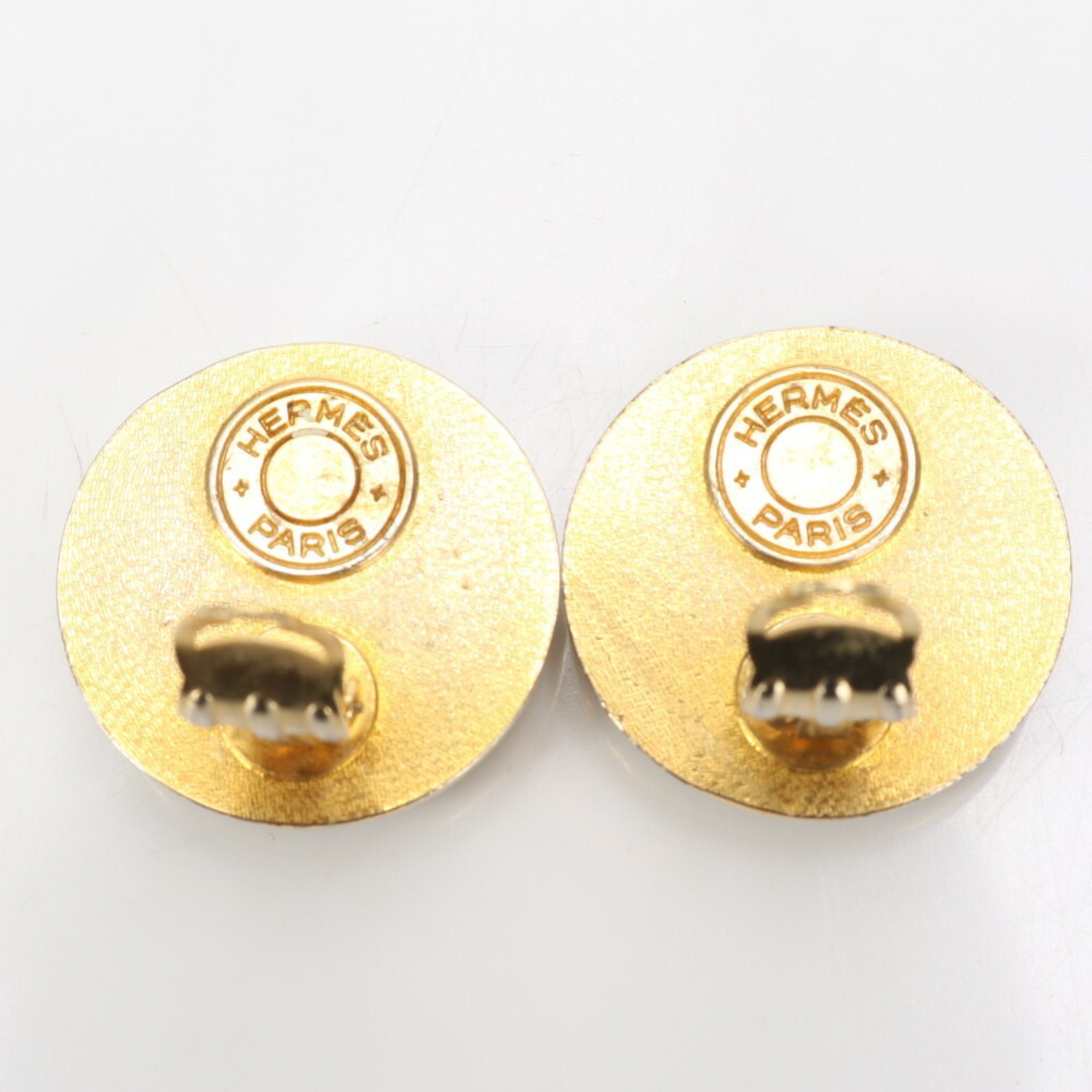 Hermes Serie Gold Leather Earrings