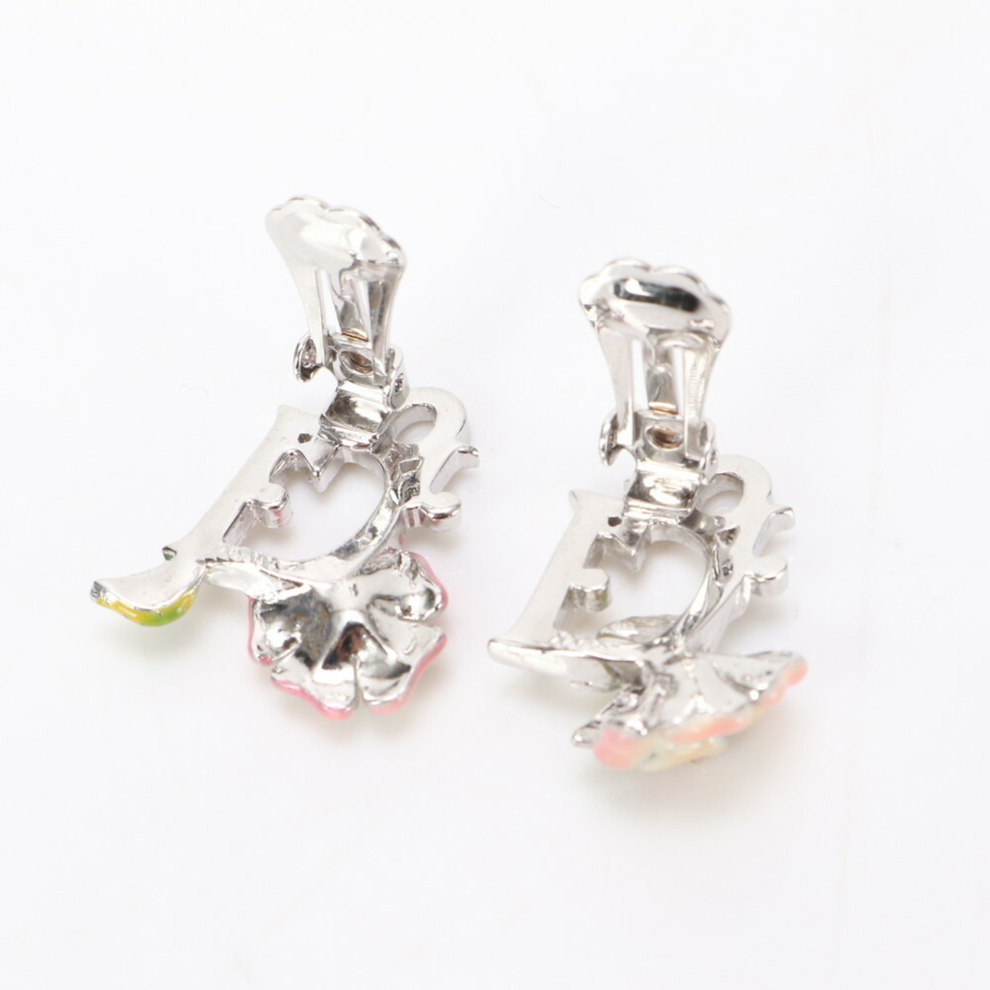 Christian Dior Hibiscus Motif Silver Earrings