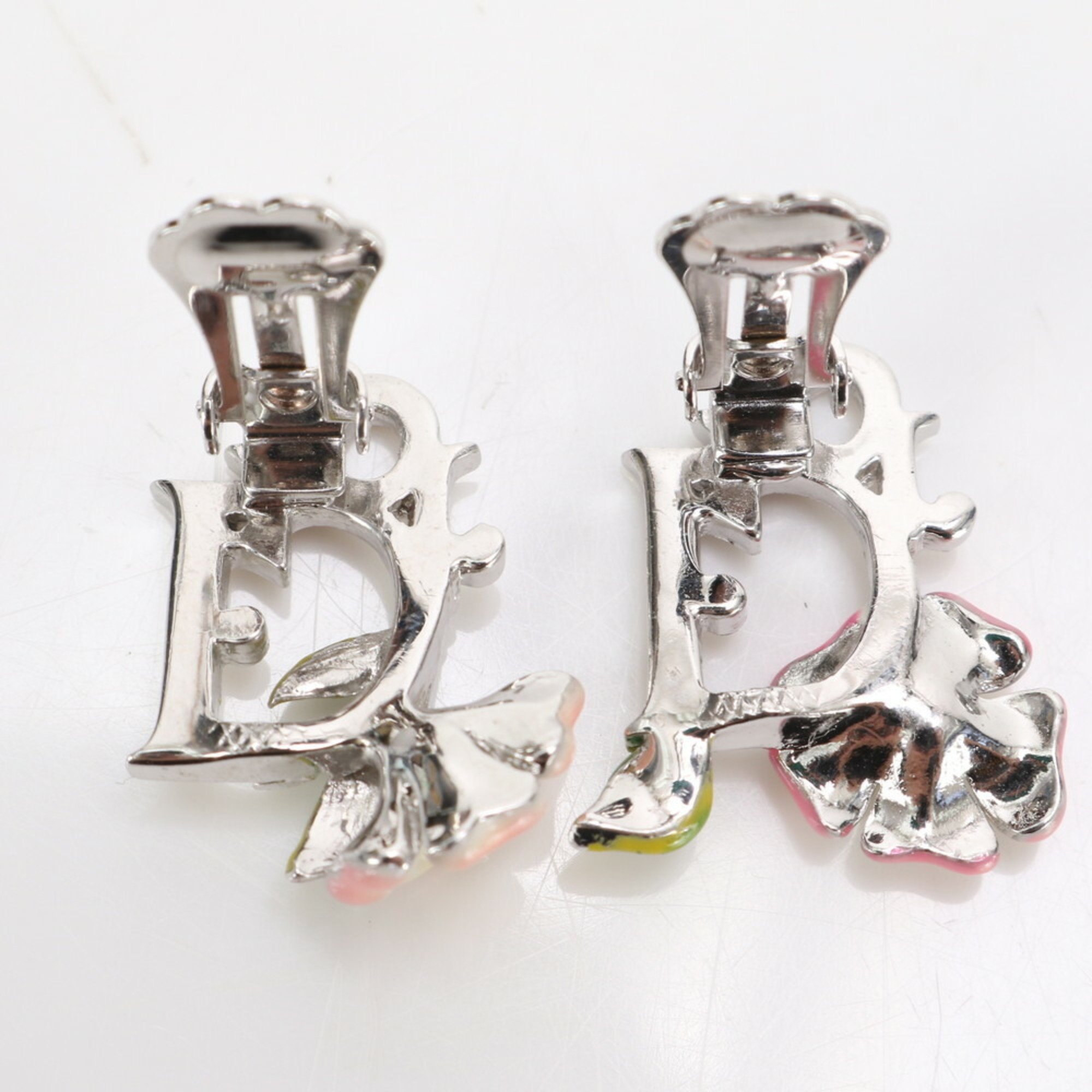 Christian Dior Hibiscus Motif Silver Earrings