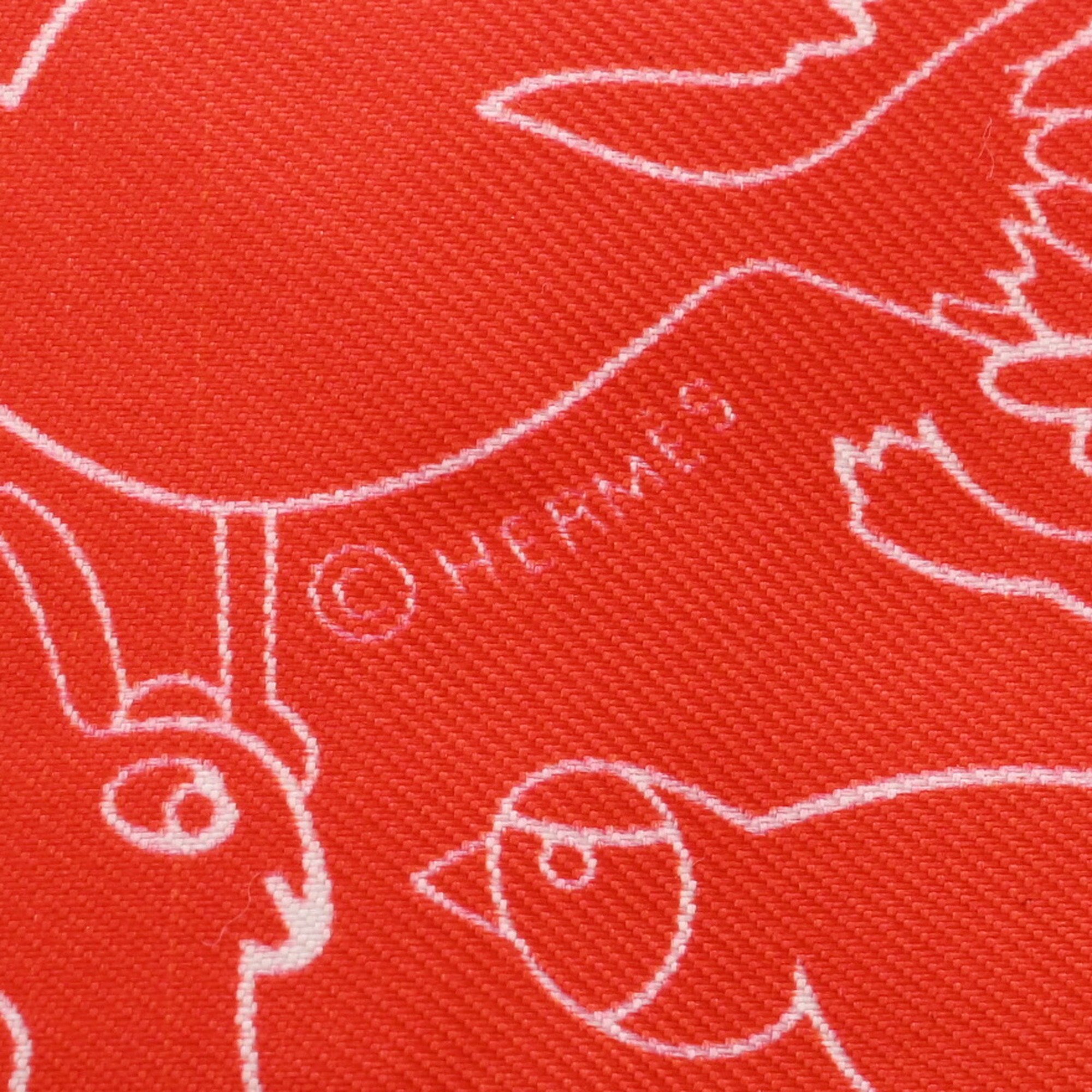 HERMES Twilly MILLE ET UN LAPINS Red/Pink Women's 100% Silk Scarf Muffler