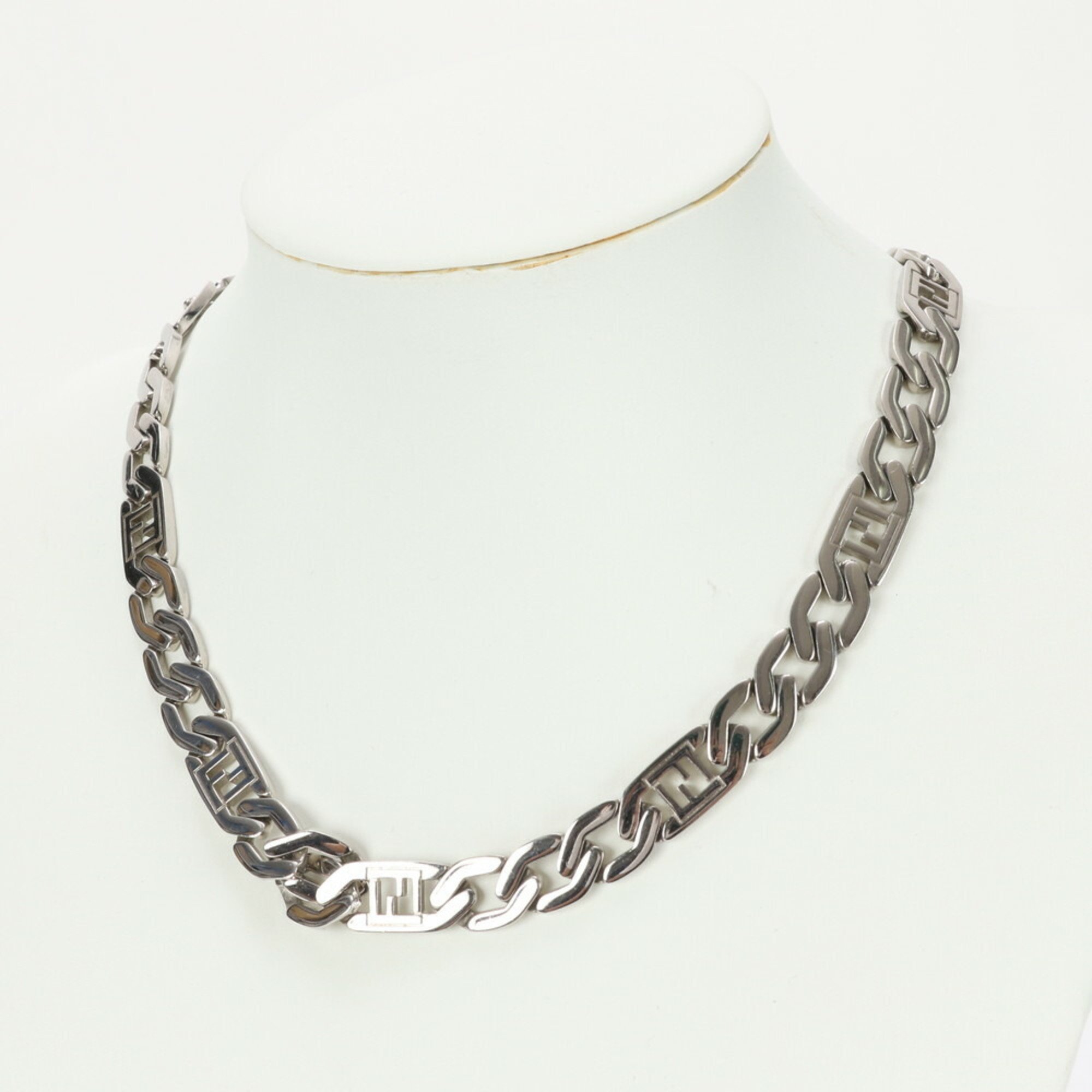 Fendi FF Chain Necklace Silver Fashion Accessories Men Women