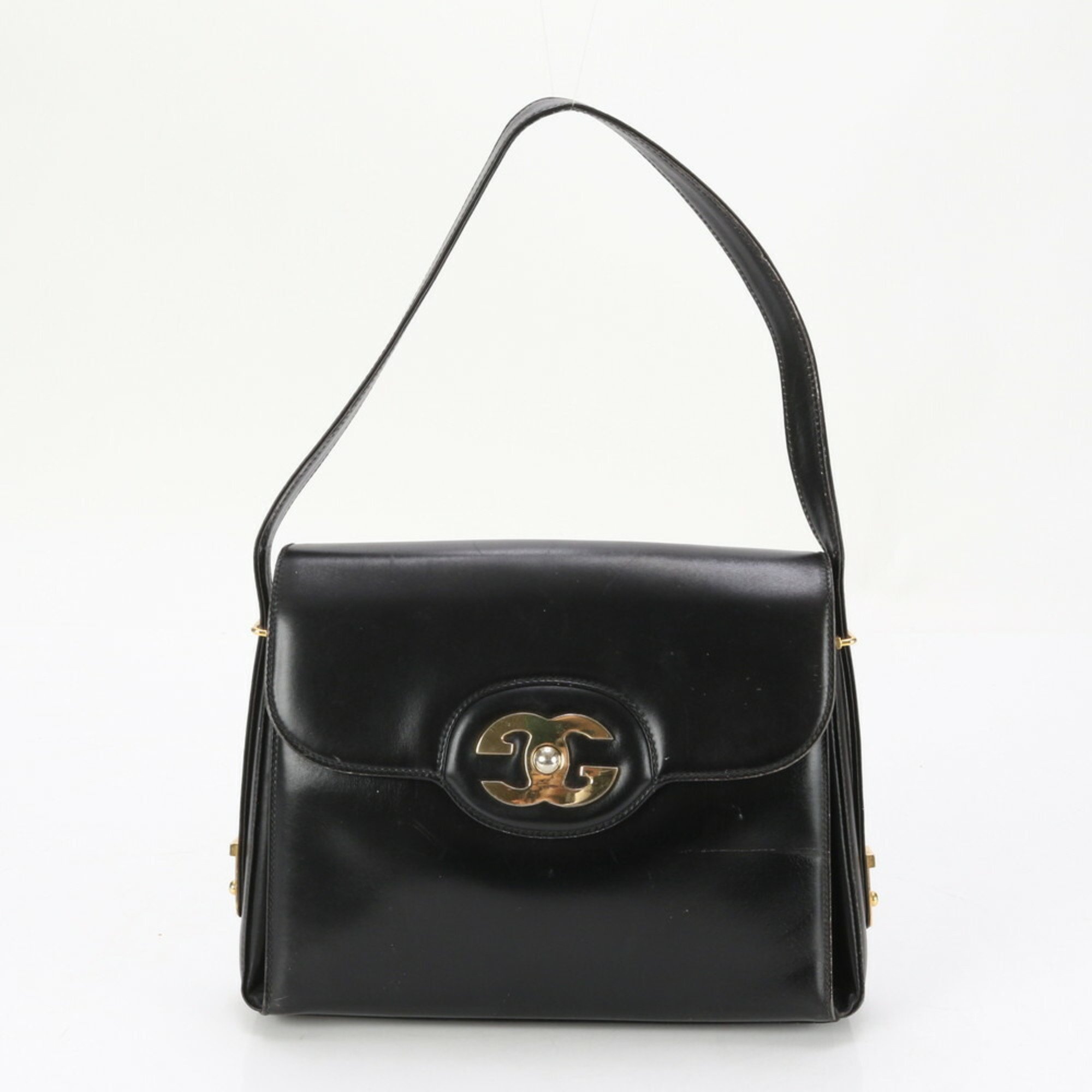 Gucci GG Leather Shoulder Bag Tote Hand Gold Hardware Black Women's