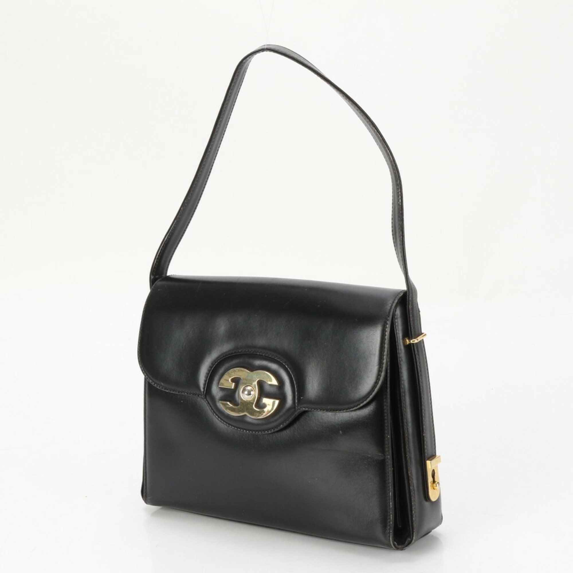 Gucci GG Leather Shoulder Bag Tote Hand Gold Hardware Black Women's