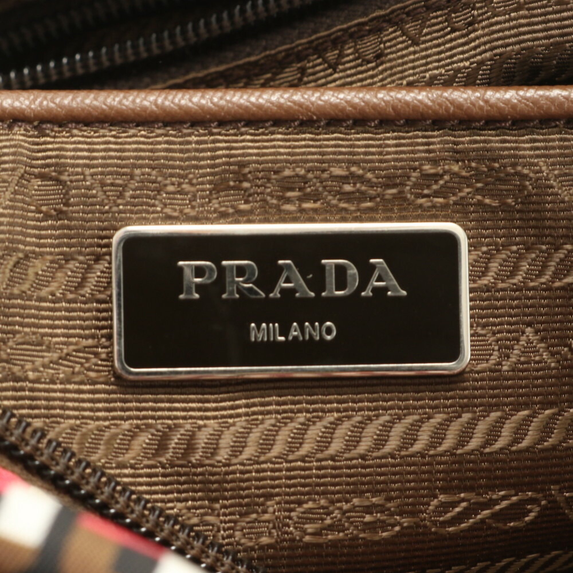 Prada Tessuto Nylon Triangle Shoulder Bag Crossbody Brown Women's