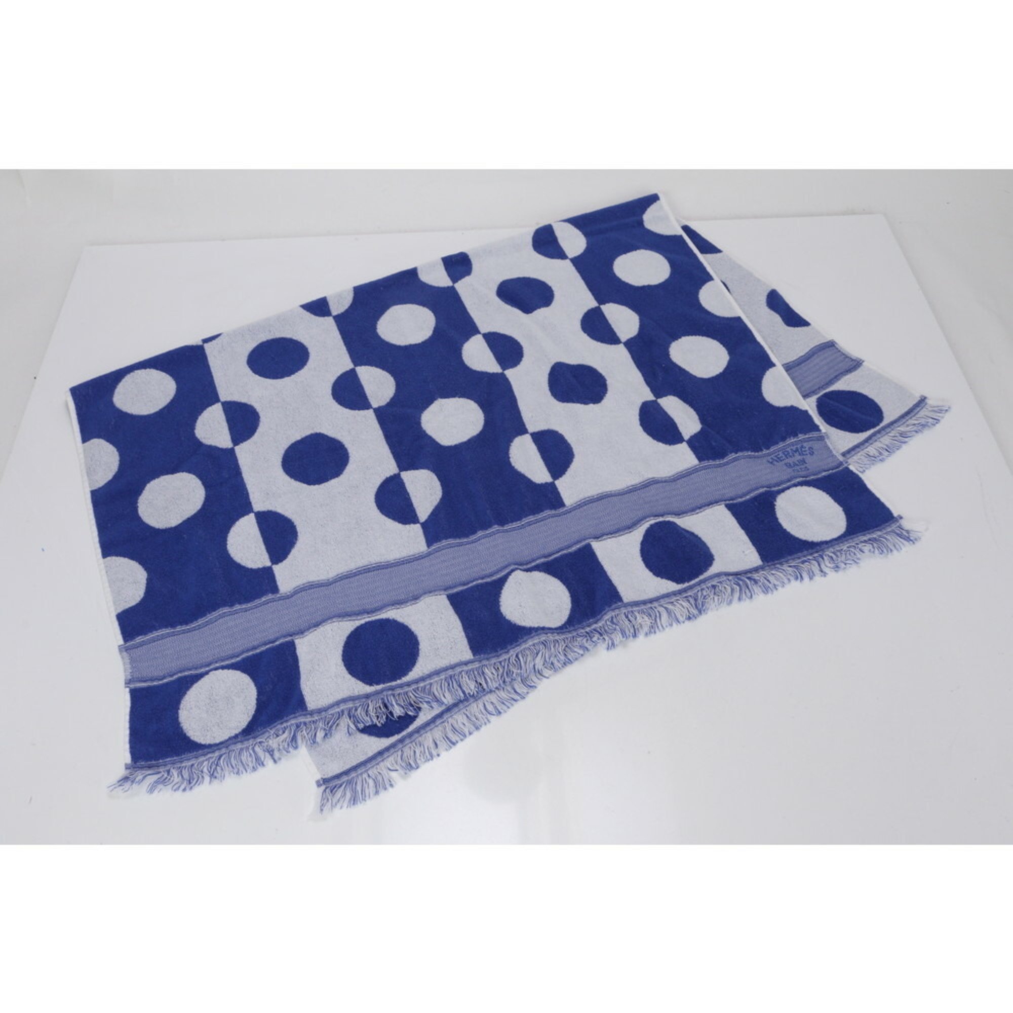 Hermes Beach Towel Bath Pile Dot Stripe Pattern Blue Yachting