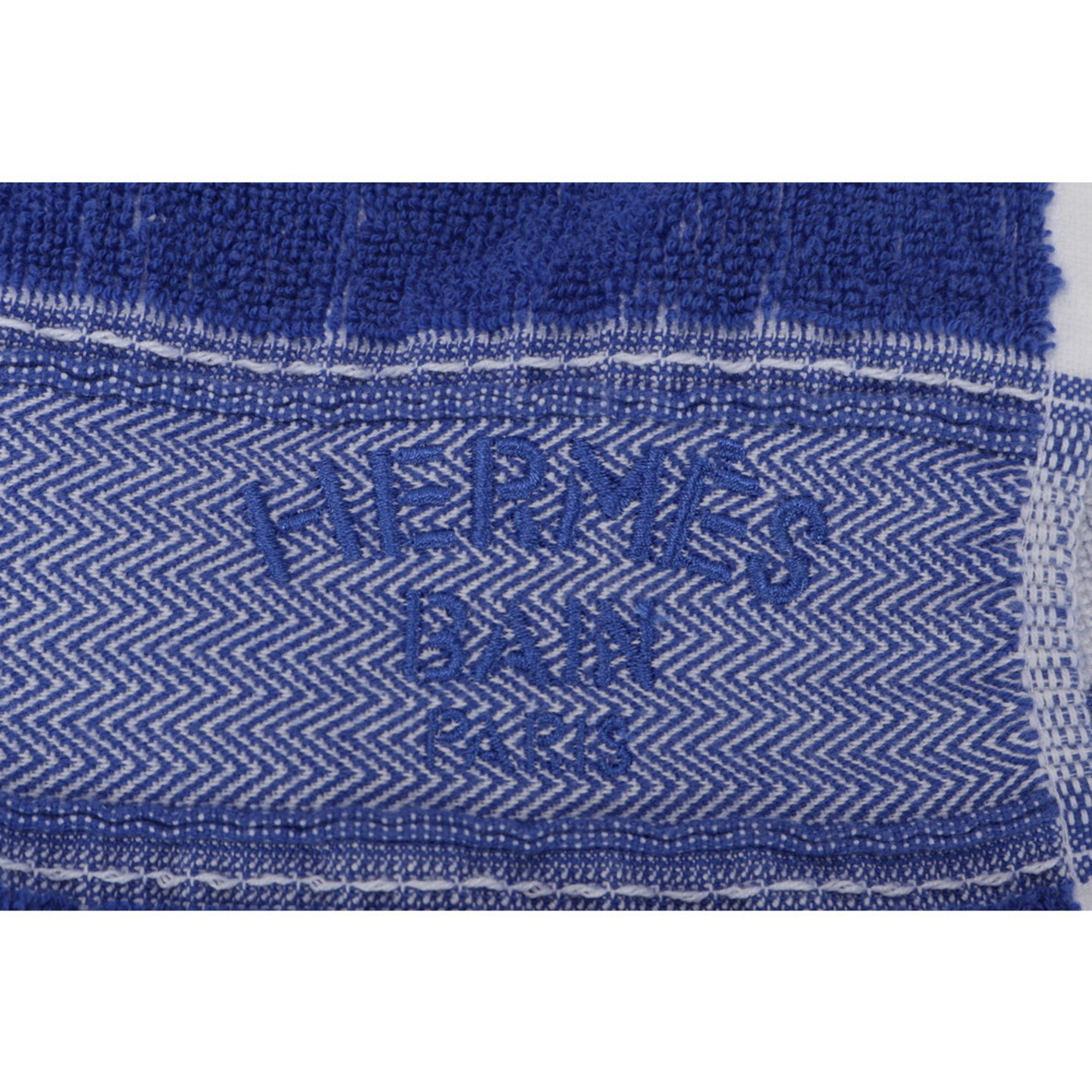 Hermes Beach Towel Bath Pile Dot Stripe Pattern Blue Yachting