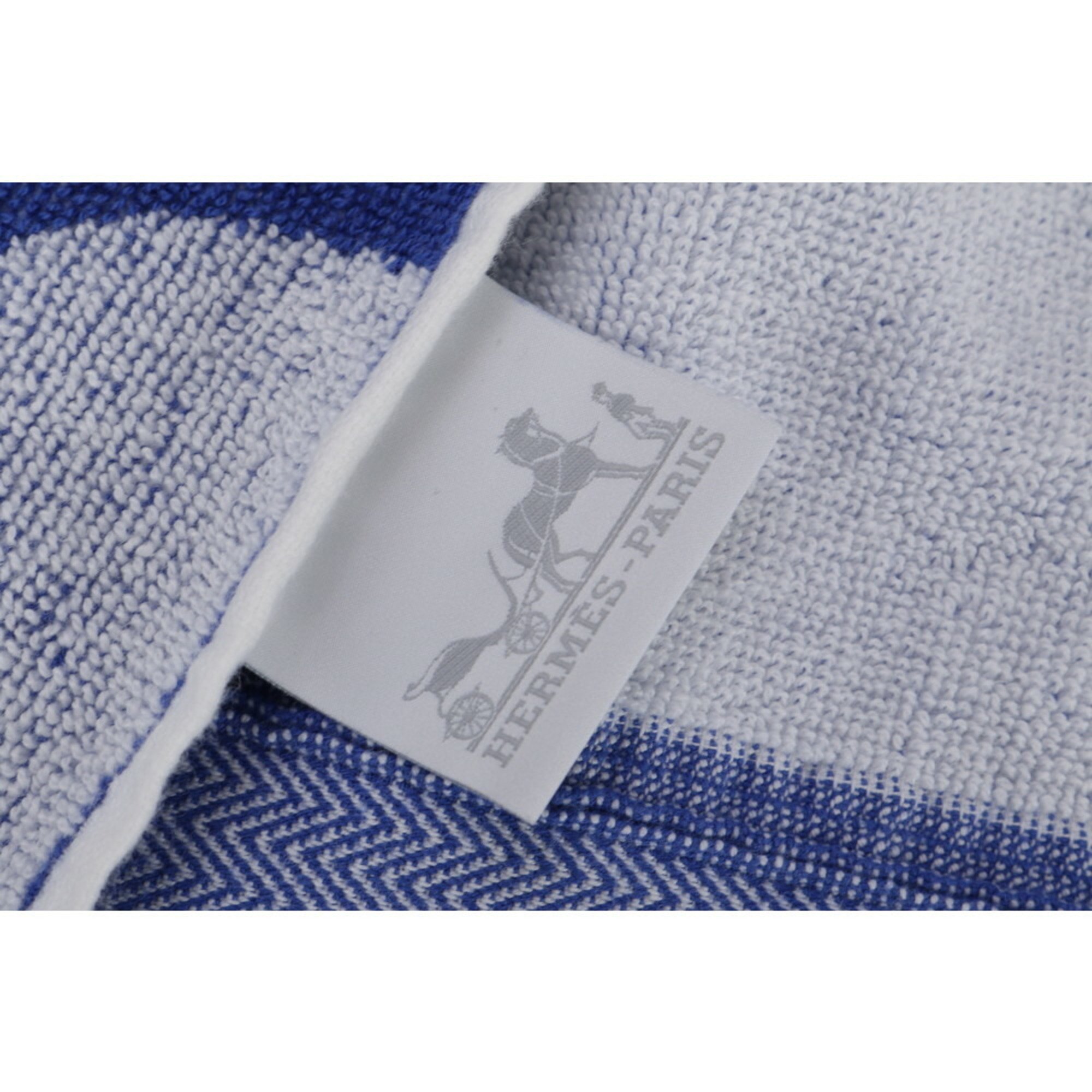 Hermes Beach Towel Bath Pile Dot Stripe Pattern Blue Yachting