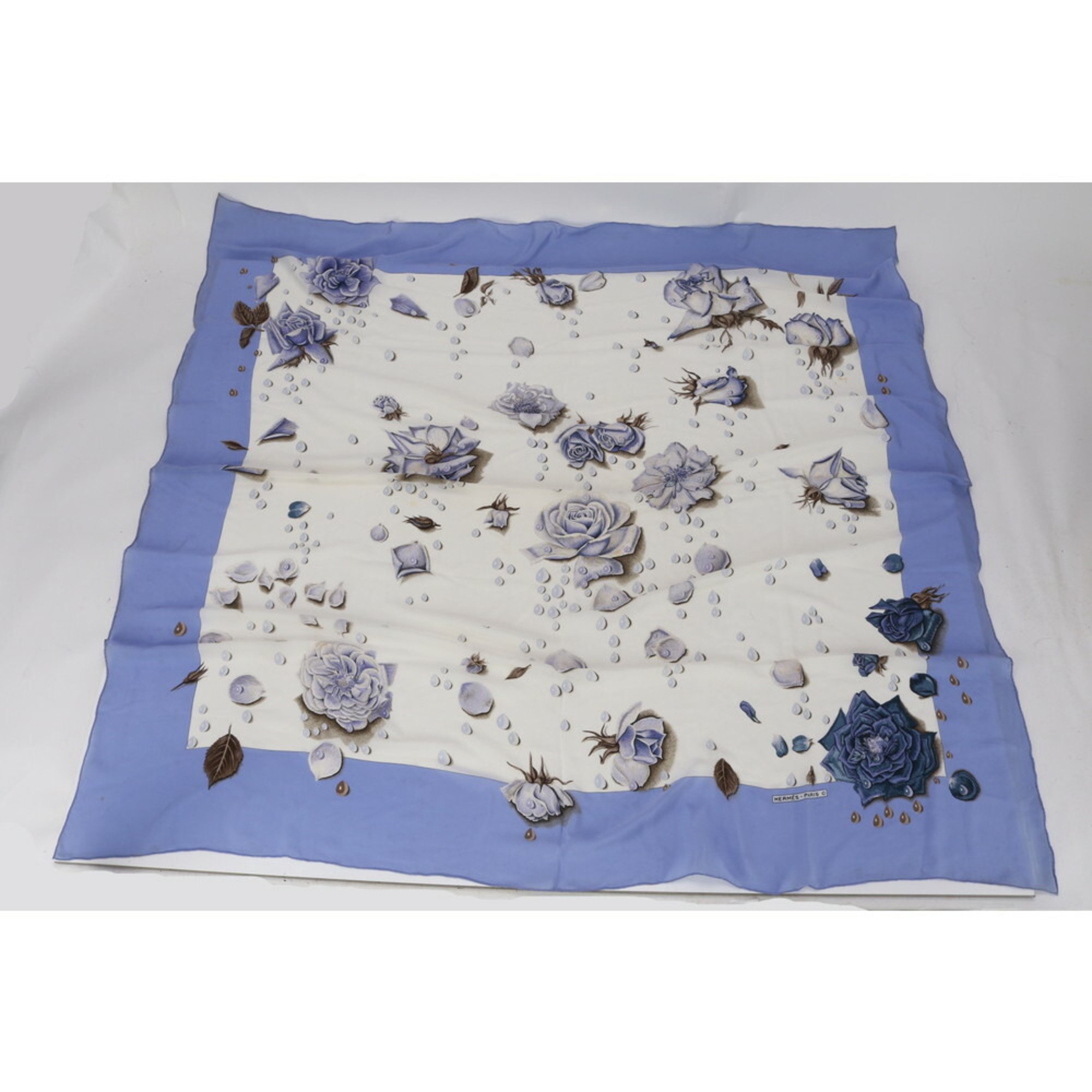 Hermes Carre Geant 140 LA ROSEE Rose Drop Blue Large Scarf