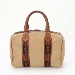 Yves Saint Laurent YSL Boston Leather Canvas Handbag Tote Brown Women's