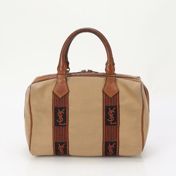 Yves Saint Laurent YSL Boston Leather Canvas Handbag Tote Brown Women's