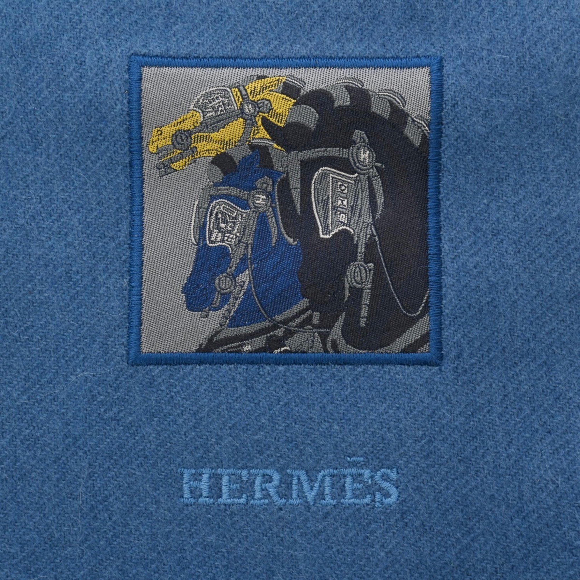 HERMES Badge Soie Blue Horizon Men's 100% Cashmere Scarf