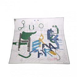 HERMES Carré H 100 Permis de Construire Glycine/Green/Blue 104063T Men's 70% Cashmere/30% Silk Scarf Muffler