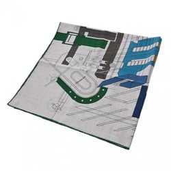 HERMES Carré H 100 Permis de Construire Glycine/Green/Blue 104063T Men's 70% Cashmere/30% Silk Scarf Muffler