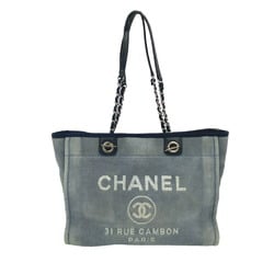 CHANEL Deauville MM Chain Tote Bag Navy Women's