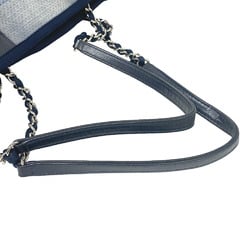 CHANEL Deauville MM Chain Tote Bag Navy Women's