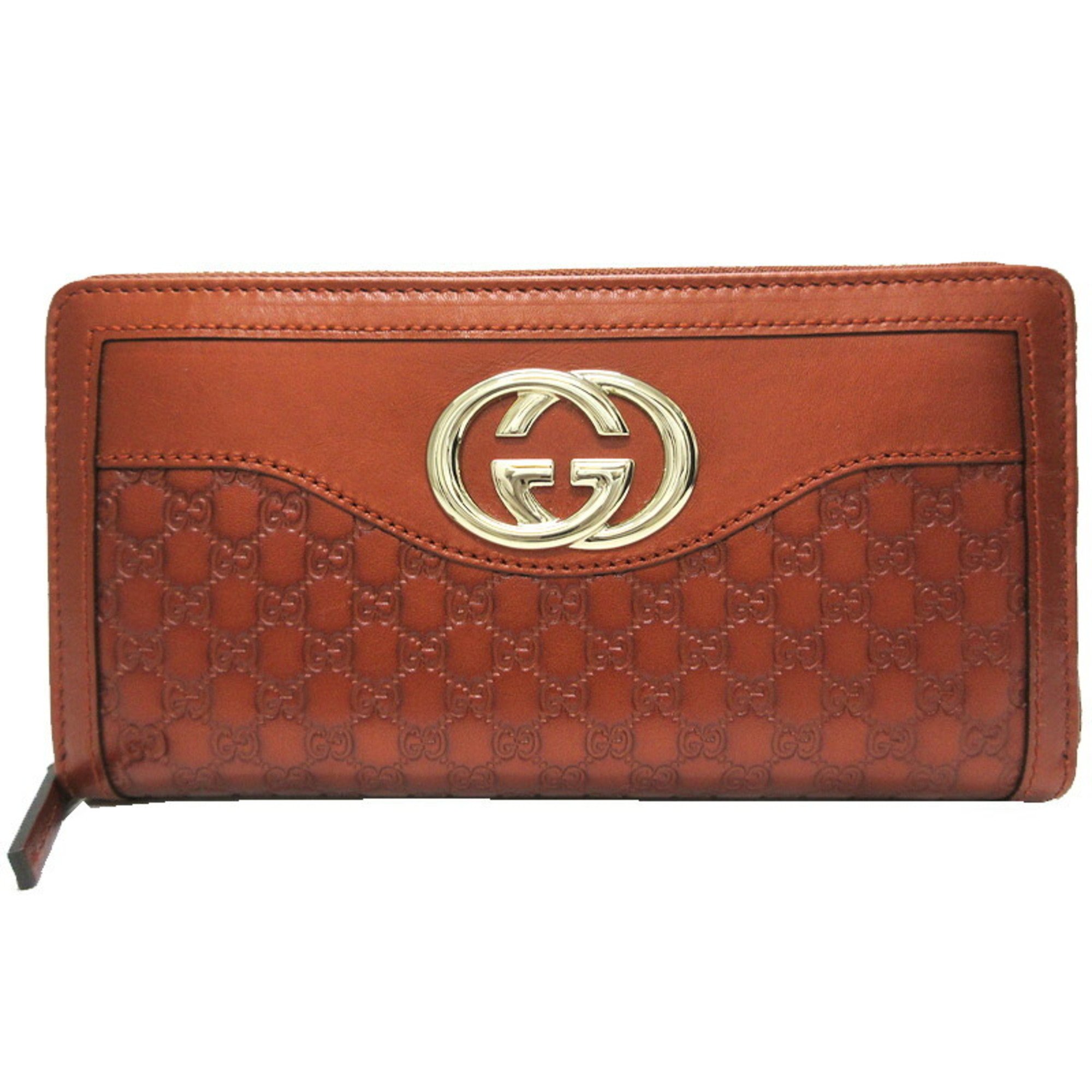 GUCCI Round Long Wallet Sukey Micro MICRO Shimmer Leather 308012 Brown Gucci Embossed Women's Men's