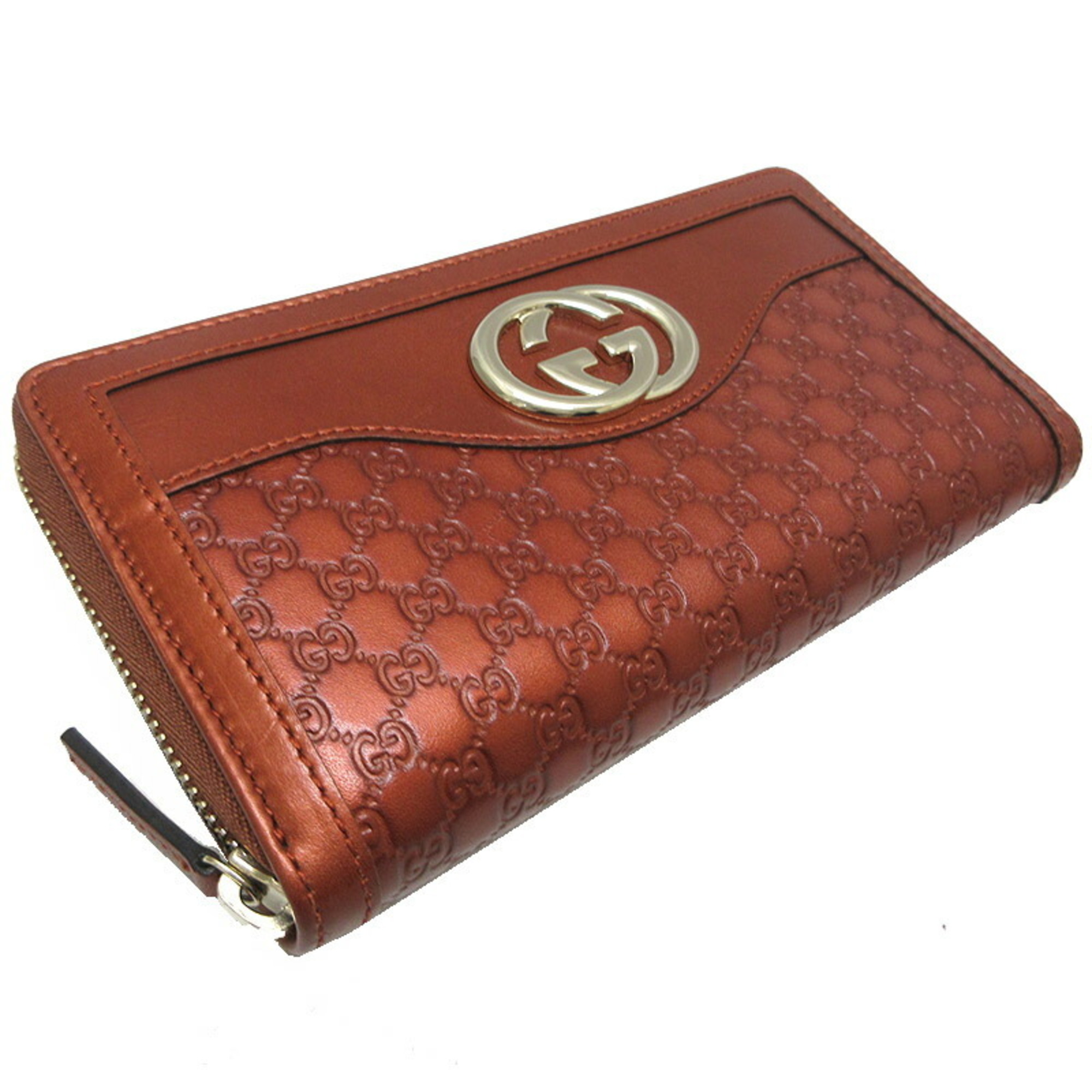 GUCCI Round Long Wallet Sukey Micro MICRO Shimmer Leather 308012 Brown Gucci Embossed Women's Men's