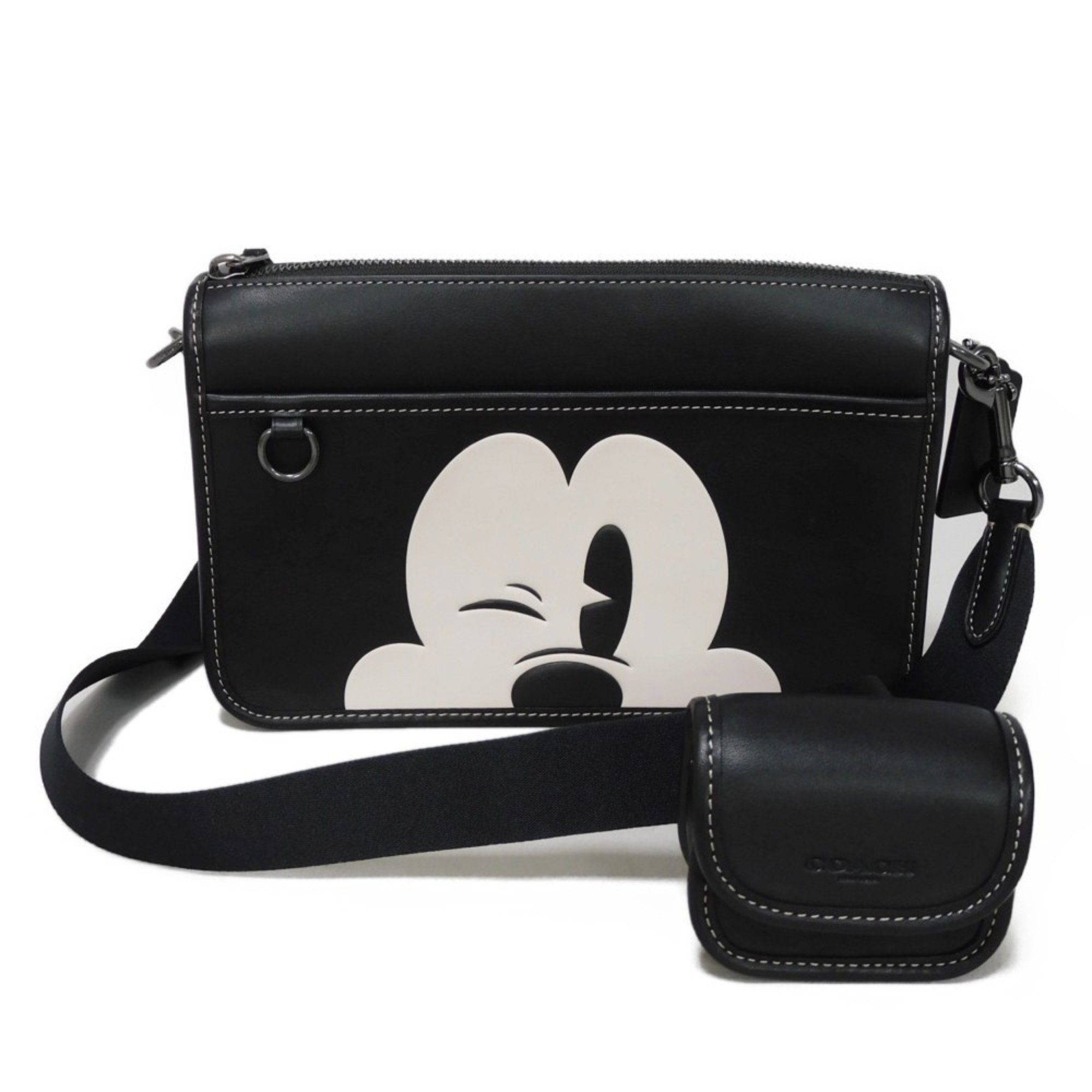 COACH Shoulder Bag Heritage Convertible Crossbody Disney Mickey Mouse Black Metal CM030 Men's Women's