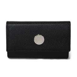 BVLGARI Classico Key Holder, Small Button, Grained Calfskin, Silver, 6-Row, Black, 20841, Men's, Women's