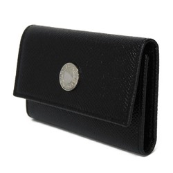 BVLGARI Classico Key Holder, Small Button, Grained Calfskin, Silver, 6-Row, Black, 20841, Men's, Women's