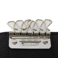 BVLGARI Classico Key Holder, Small Button, Grained Calfskin, Silver, 6-Row, Black, 20841, Men's, Women's