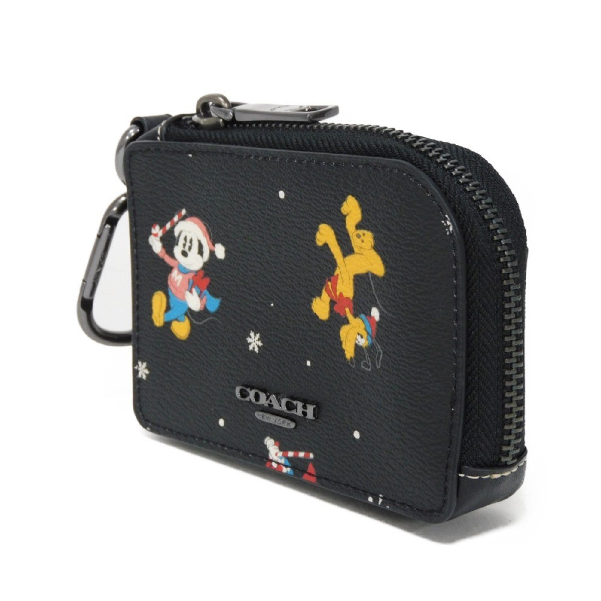 Coach COACH Coin Case Disney Holiday Print L Zip Key Mickey Mouse Pluto Metal Black CM224 Men's